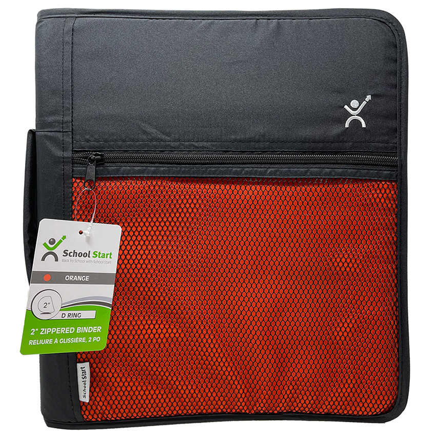 School Start Zippered Binder with Handle (2", Orange)